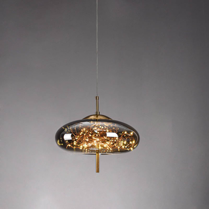 Glass Pendant Light for Bedroom | Scandinavian Cylinder Oval Amber Glass | Lologe