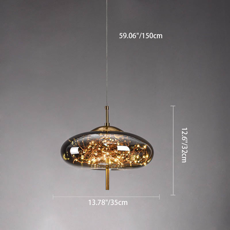 Glass Pendant Light for Bedroom | Scandinavian Cylinder Oval Amber Glass | Lologe