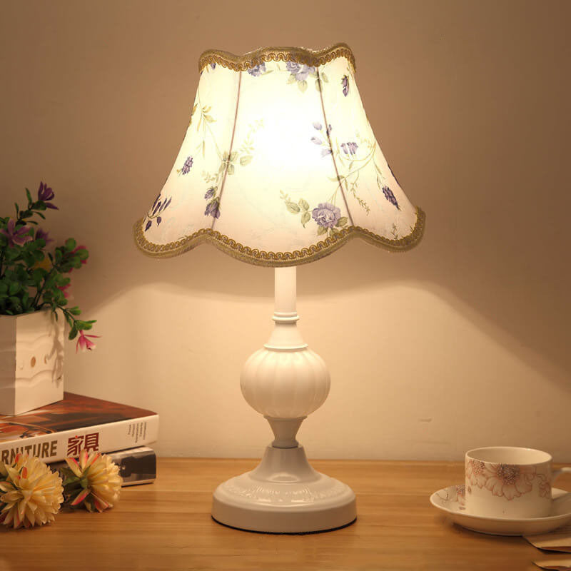Nordic Vintage Floral Table Lamp | Glass Fabric Shade | Elegant Bedroom Bedside Decor | Lologe