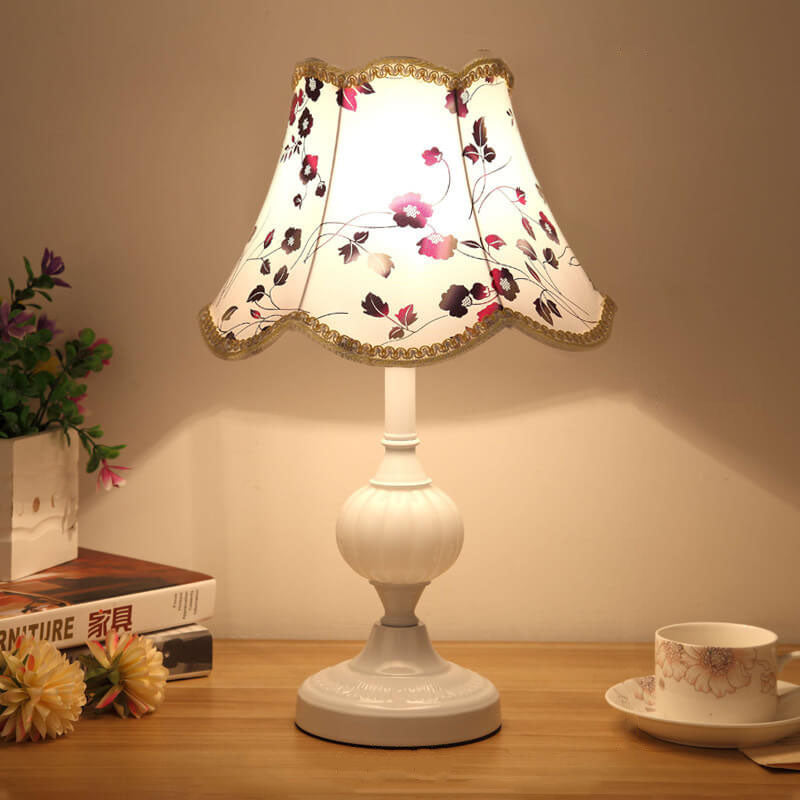 Nordic Vintage Floral Table Lamp | Glass Fabric Shade | Elegant Bedroom Bedside Decor | Lologe