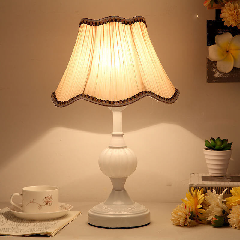 Nordic Vintage Floral Table Lamp | Glass Fabric Shade | Elegant Bedroom Bedside Decor | Lologe
