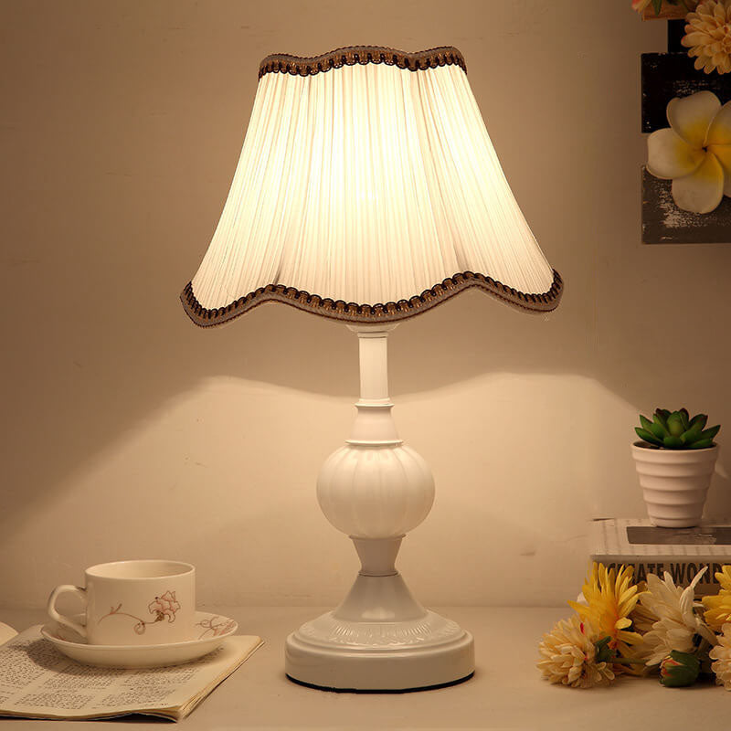 Nordic Vintage Floral Table Lamp | Glass Fabric Shade | Elegant Bedroom Bedside Decor | Lologe