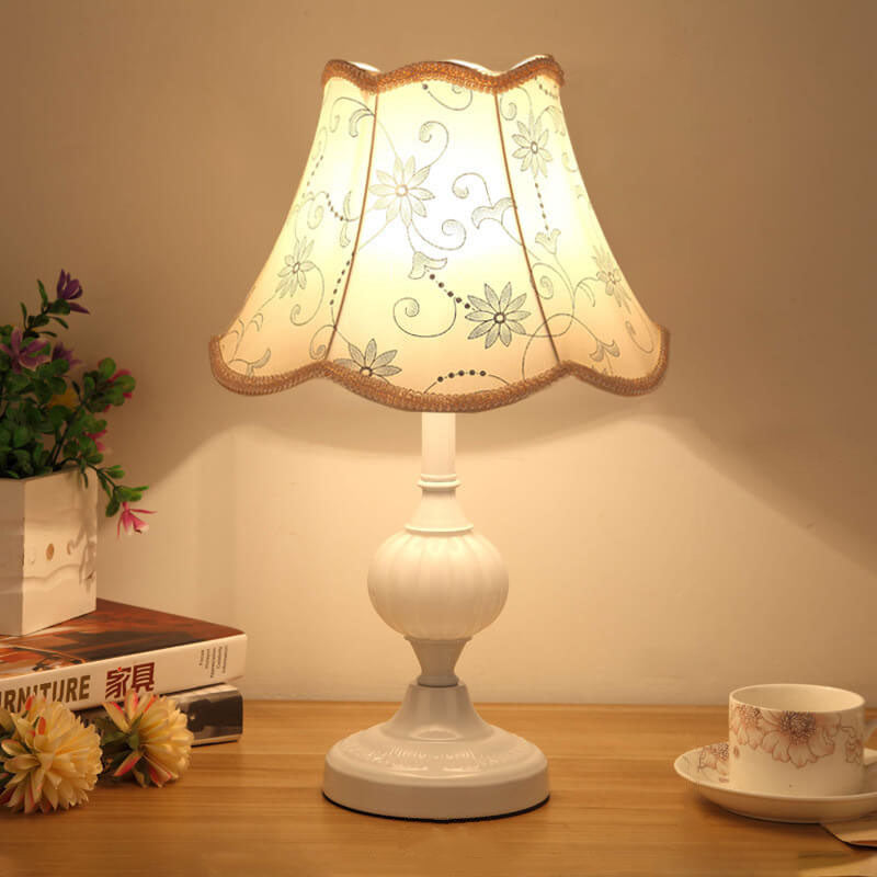 Nordic Vintage Floral Table Lamp | Glass Fabric Shade | Elegant Bedroom Bedside Decor | Lologe