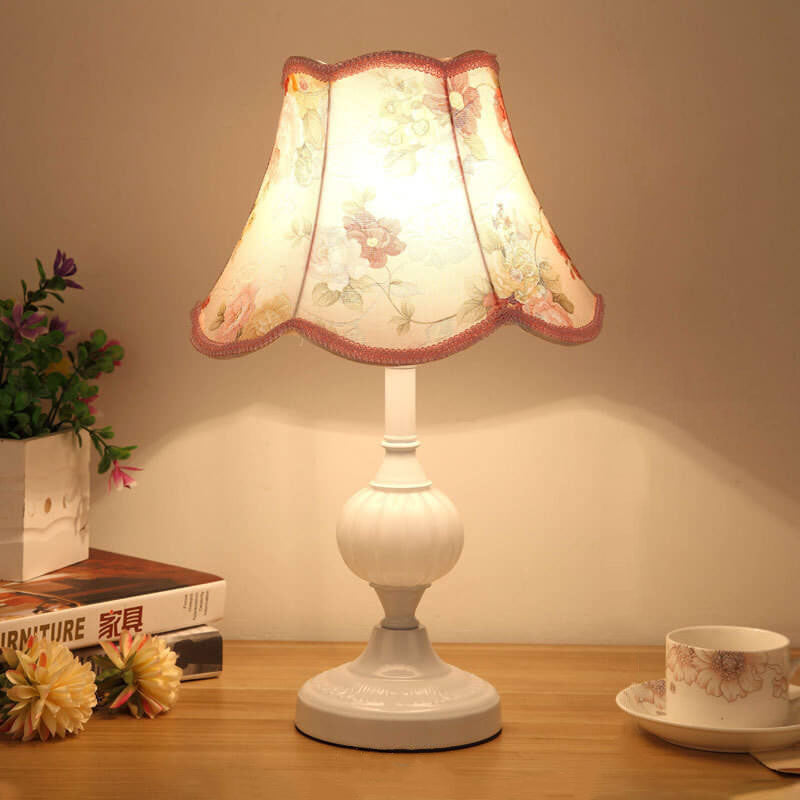 Nordic Vintage Floral Table Lamp | Glass Fabric Shade | Elegant Bedroom Bedside Decor | Lologe