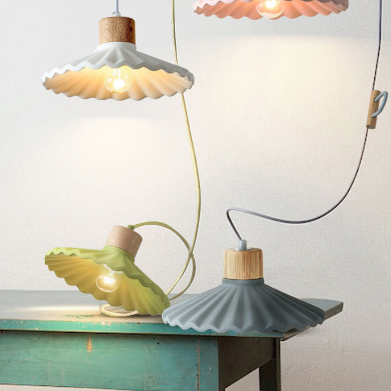 Cement Pendant Light for Living Room | Scalloped Shade Modern Design | Lologe