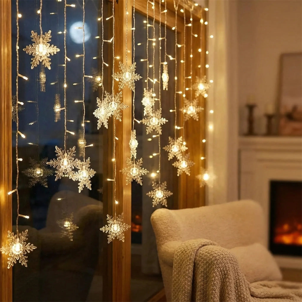 Snowveil - LED Snowflake Curtain Fairy Light String- Window Curtain Lighting