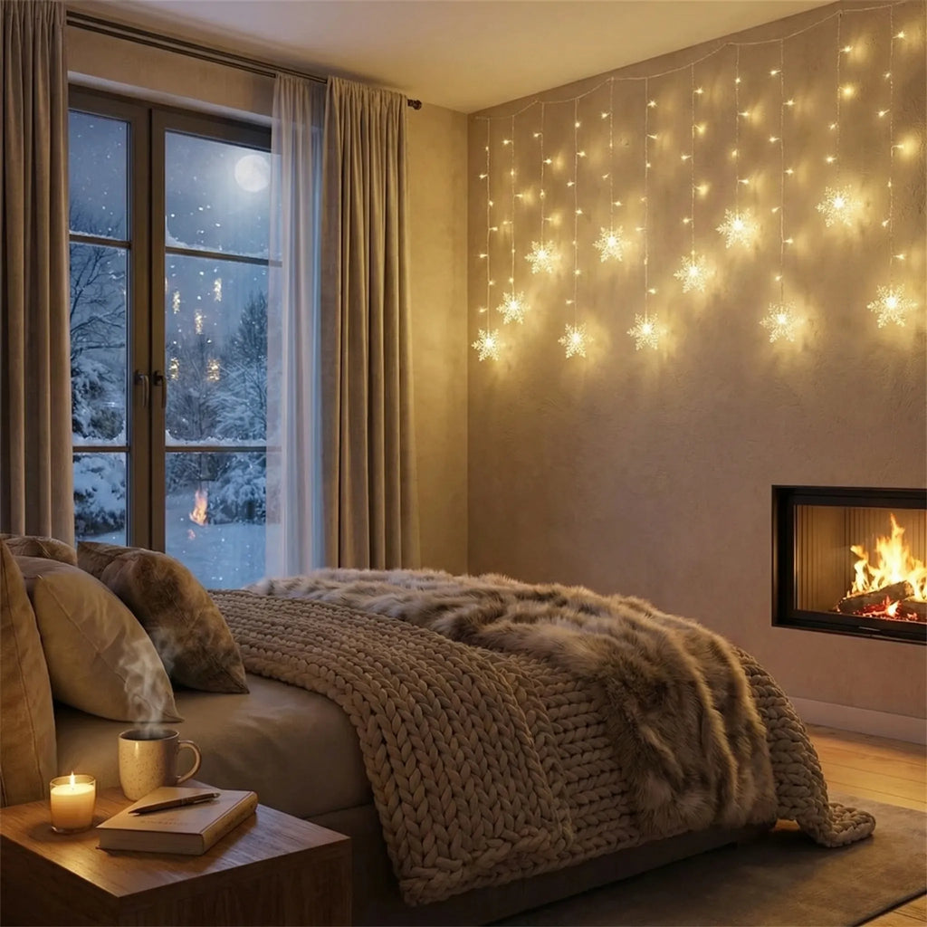 Snowveil - LED Snowflake Curtain Fairy Light String- Window Curtain Lighting
