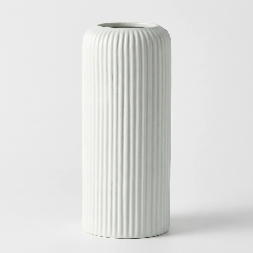 Stripova - Ribbed Ceramic-Look Decorative Vase- Displaying Fresh Flowers