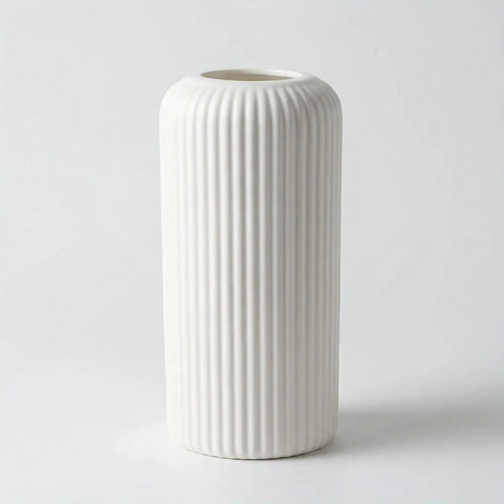 Stripova - Ribbed Ceramic-Look Decorative Vase- Displaying Fresh Flowers