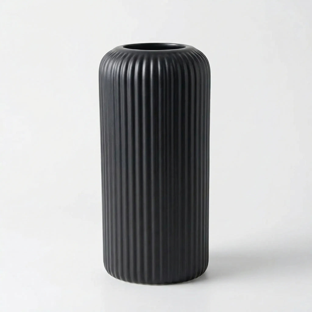 Stripova - Ribbed Ceramic-Look Decorative Vase- Displaying Fresh Flowers