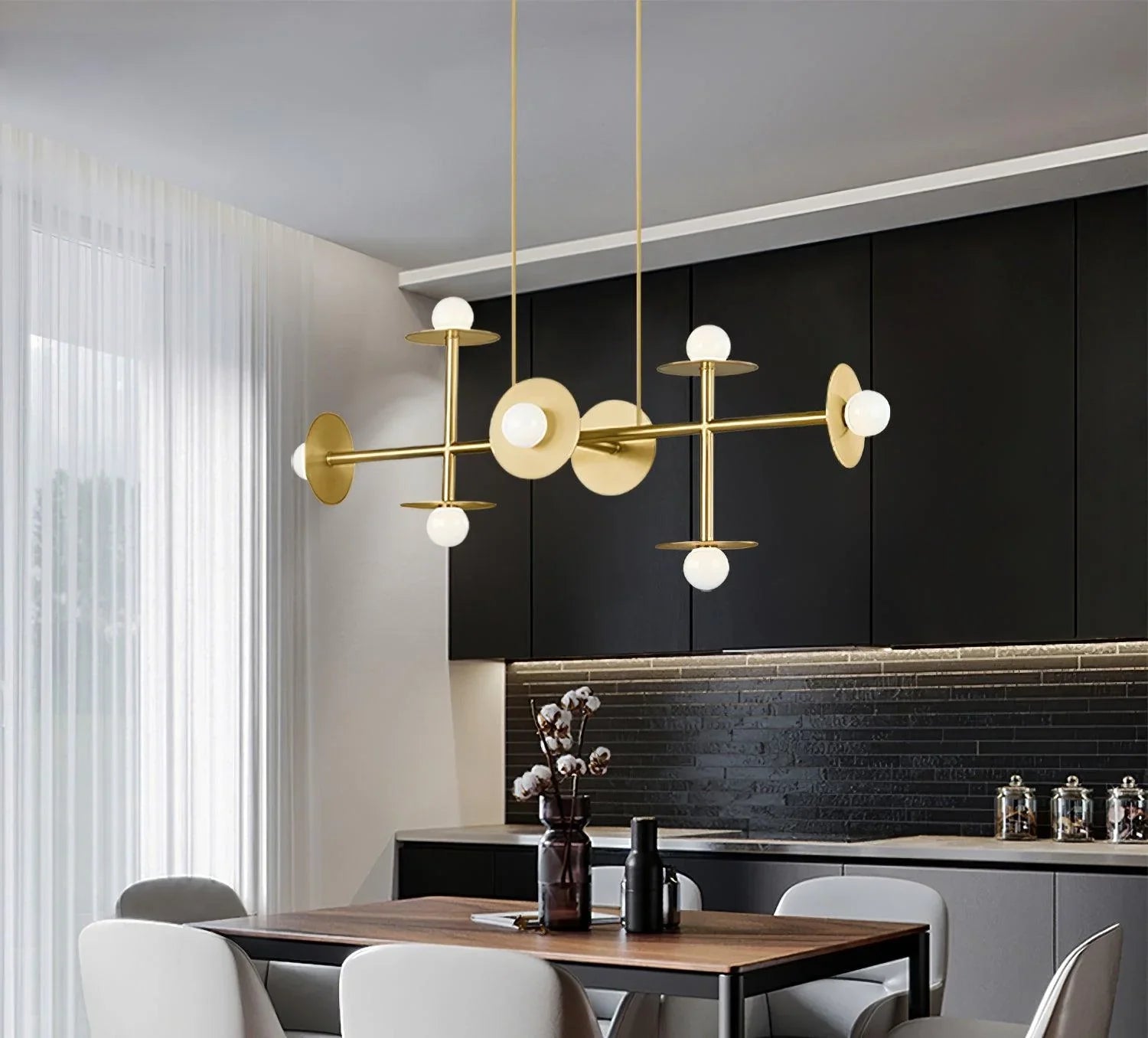 Modern Linear Chandelier | Dining Room Metal Glass 8-Light Ceiling Fixture | Lologe