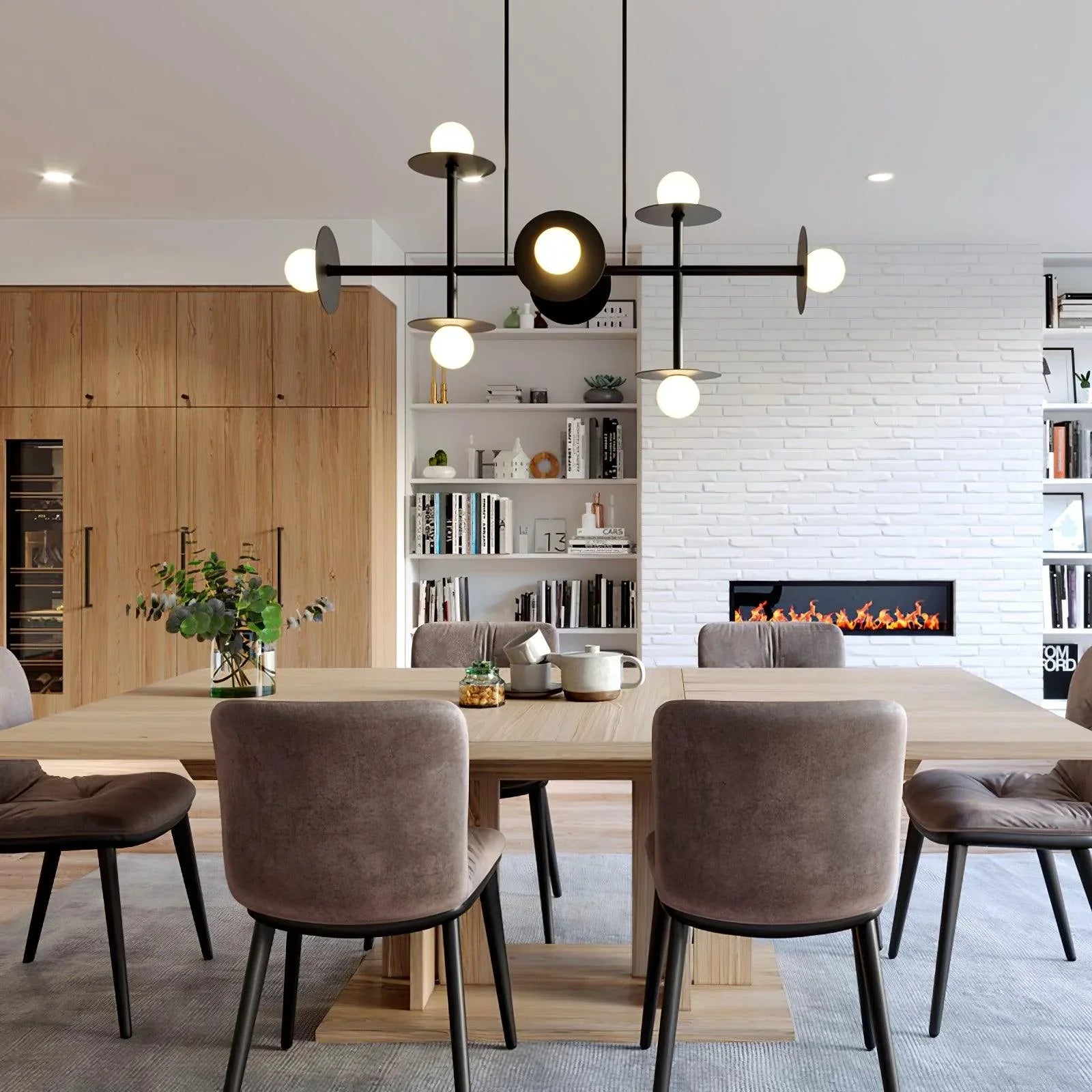 Modern Linear Chandelier | Dining Room Metal Glass 8-Light Ceiling Fixture | Lologe