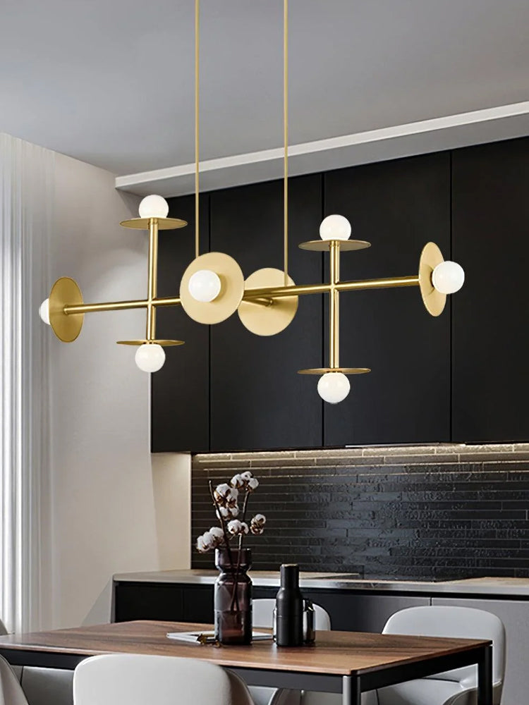 Modern Linear Chandelier | Dining Room Metal Glass 8-Light Ceiling Fixture | Lologe