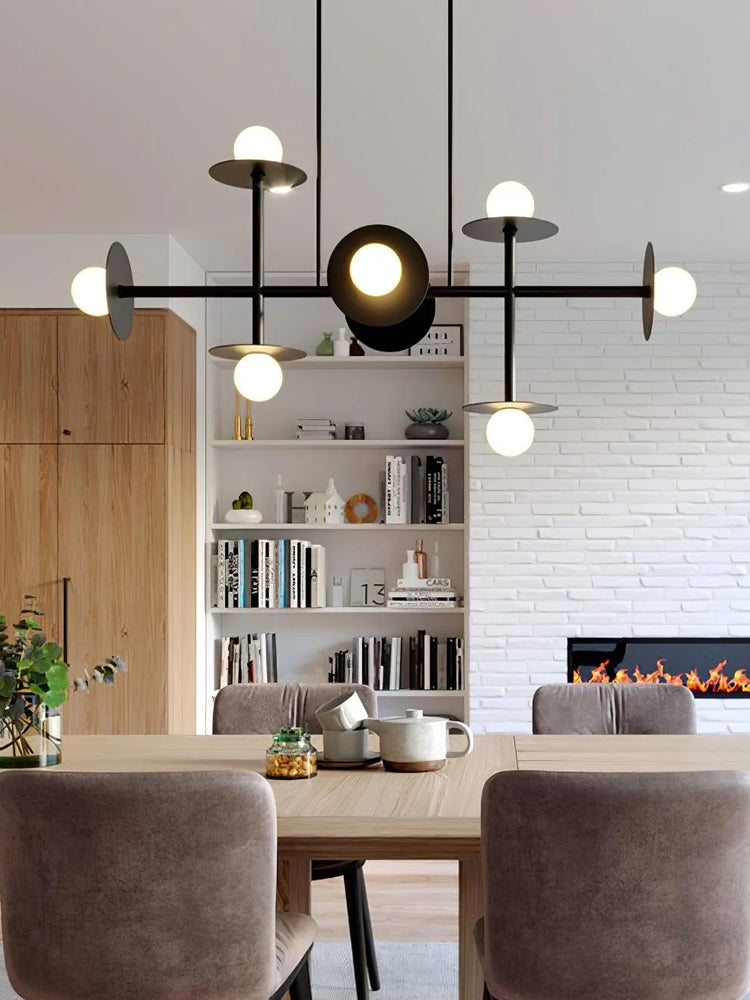 Modern Linear Chandelier | Dining Room Metal Glass 8-Light Ceiling Fixture | Lologe