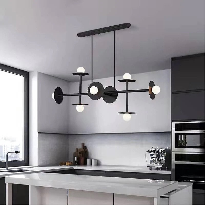 Modern Linear Chandelier | Dining Room Metal Glass 8-Light Ceiling Fixture | Lologe