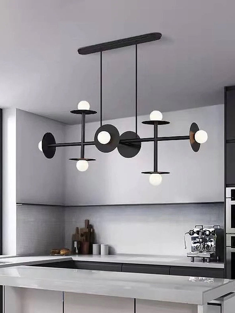 Modern Linear Chandelier | Dining Room Metal Glass 8-Light Ceiling Fixture | Lologe