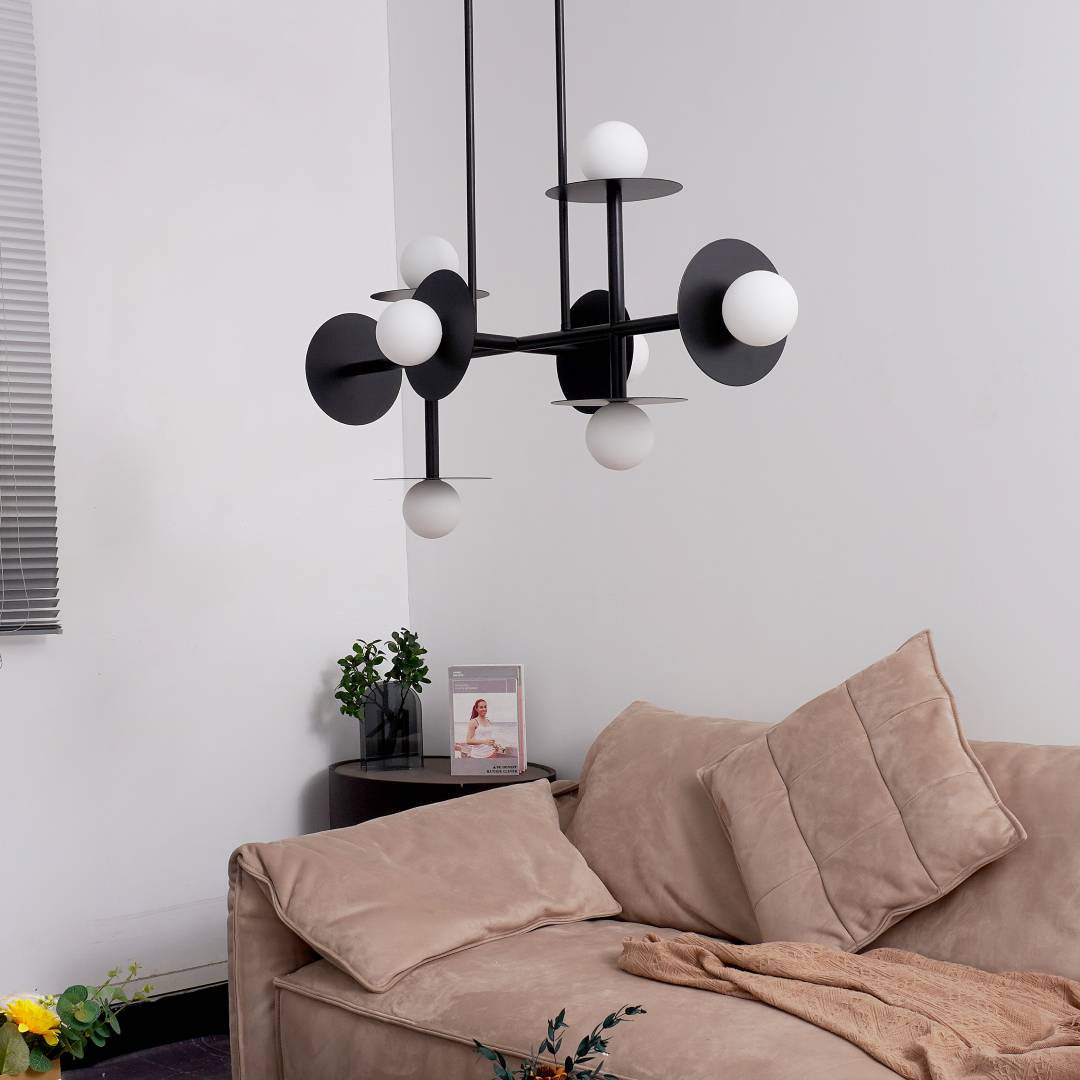 Modern Linear Chandelier | Dining Room Metal Glass 8-Light Ceiling Fixture | Lologe