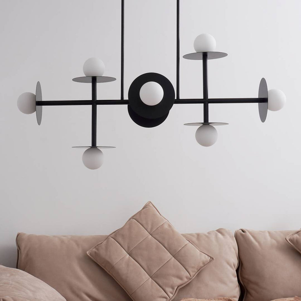 Modern Linear Chandelier | Dining Room Metal Glass 8-Light Ceiling Fixture | Lologe