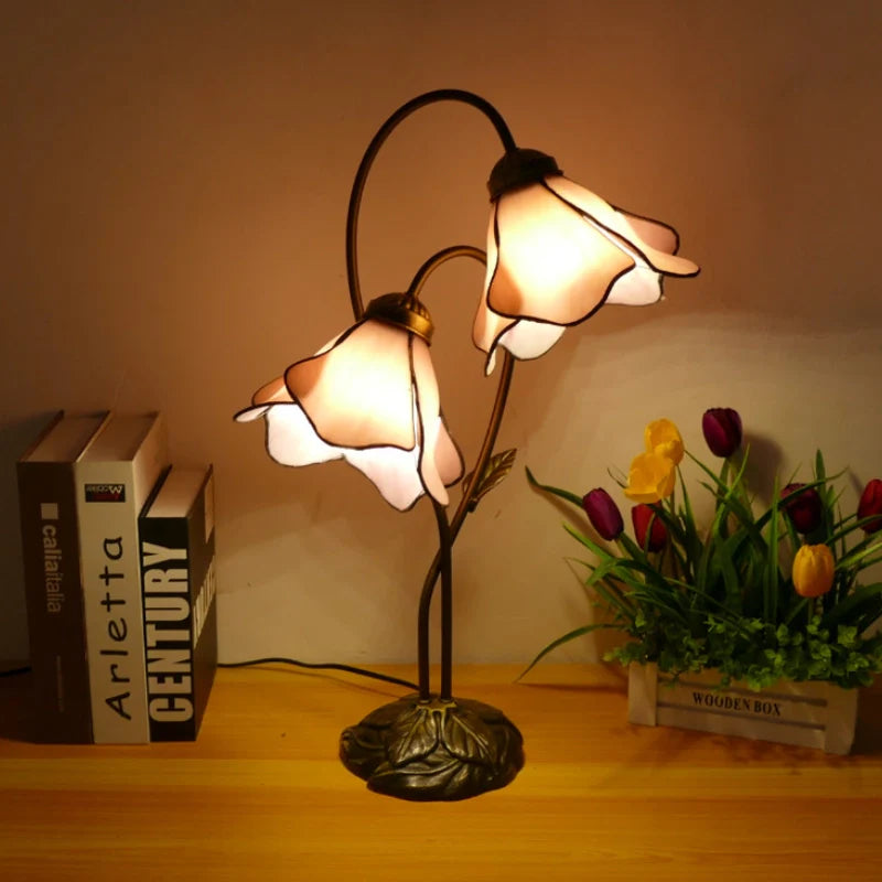 Flower Table Lamp | Bedroom Living Room Metal Glass Floral Design | Lologe