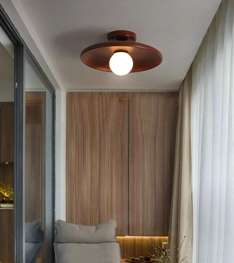 Wood Ceiling Light | Vintage Flush Mount Fixture for Bedroom & Living Room | Lologe