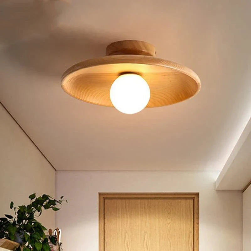 Wood Ceiling Light | Vintage Flush Mount Fixture for Bedroom & Living Room | Lologe