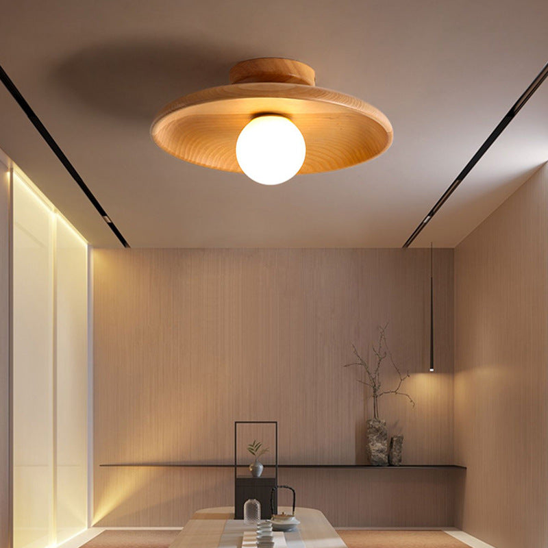 Wood Ceiling Light | Vintage Flush Mount Fixture for Bedroom & Living Room | Lologe