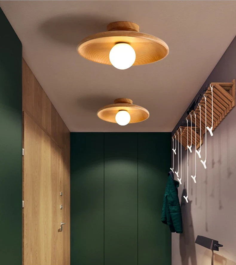 Wood Ceiling Light | Vintage Flush Mount Fixture for Bedroom & Living Room | Lologe