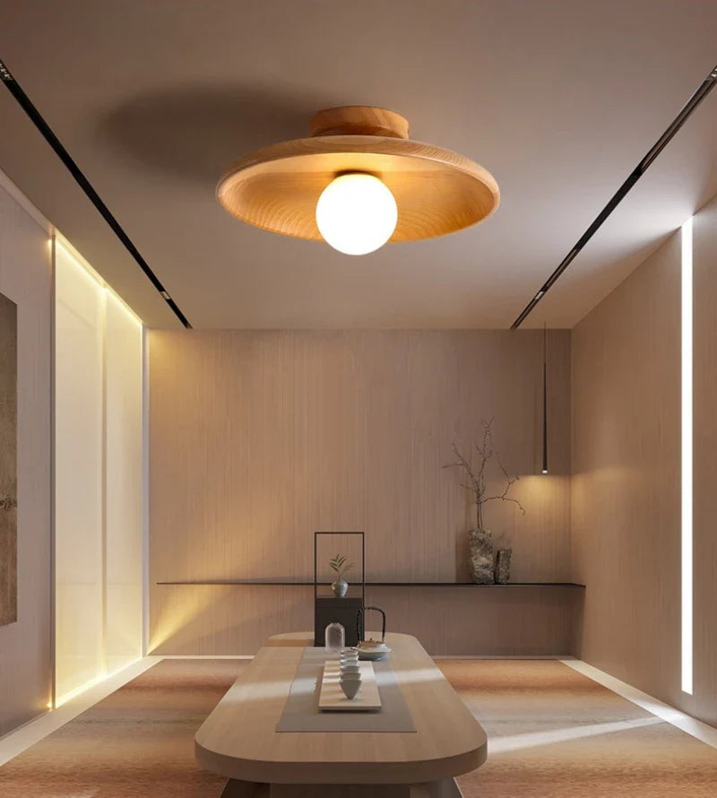 Wood Ceiling Light | Vintage Flush Mount Fixture for Bedroom & Living Room | Lologe