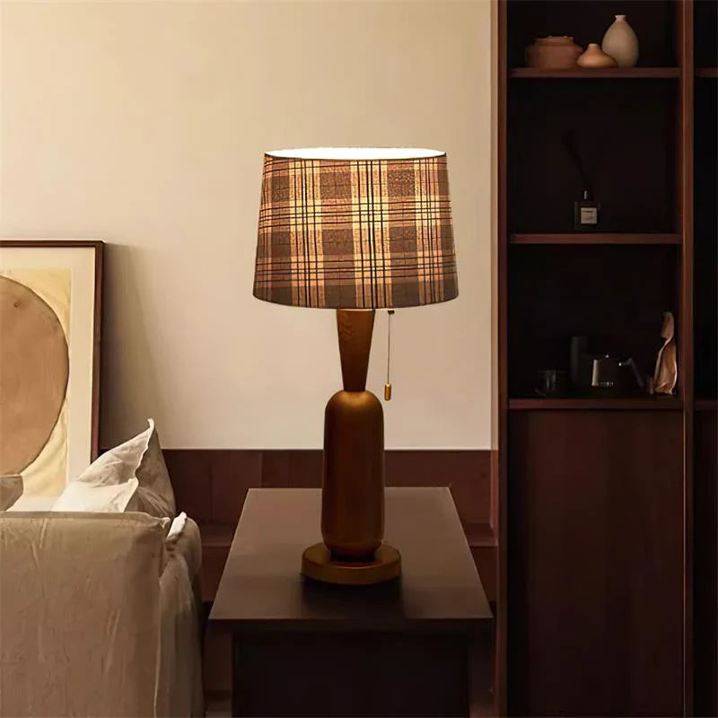 Vintage Plaid Table Lamp | Fabric Shade Bedside Light for Bedroom | Lologe