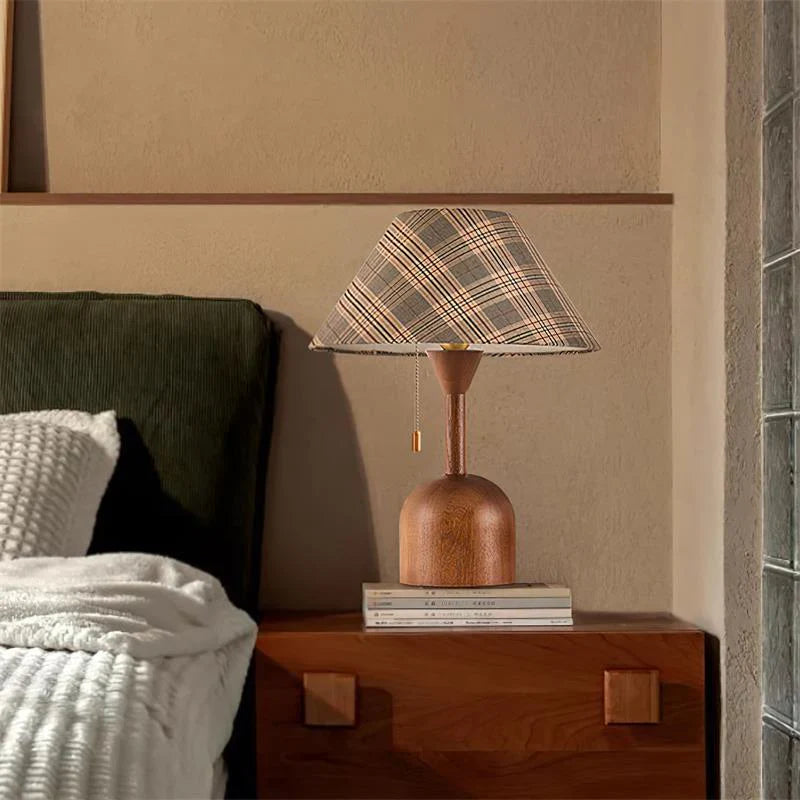 Vintage Plaid Table Lamp | Fabric Shade Bedside Light for Bedroom | Lologe