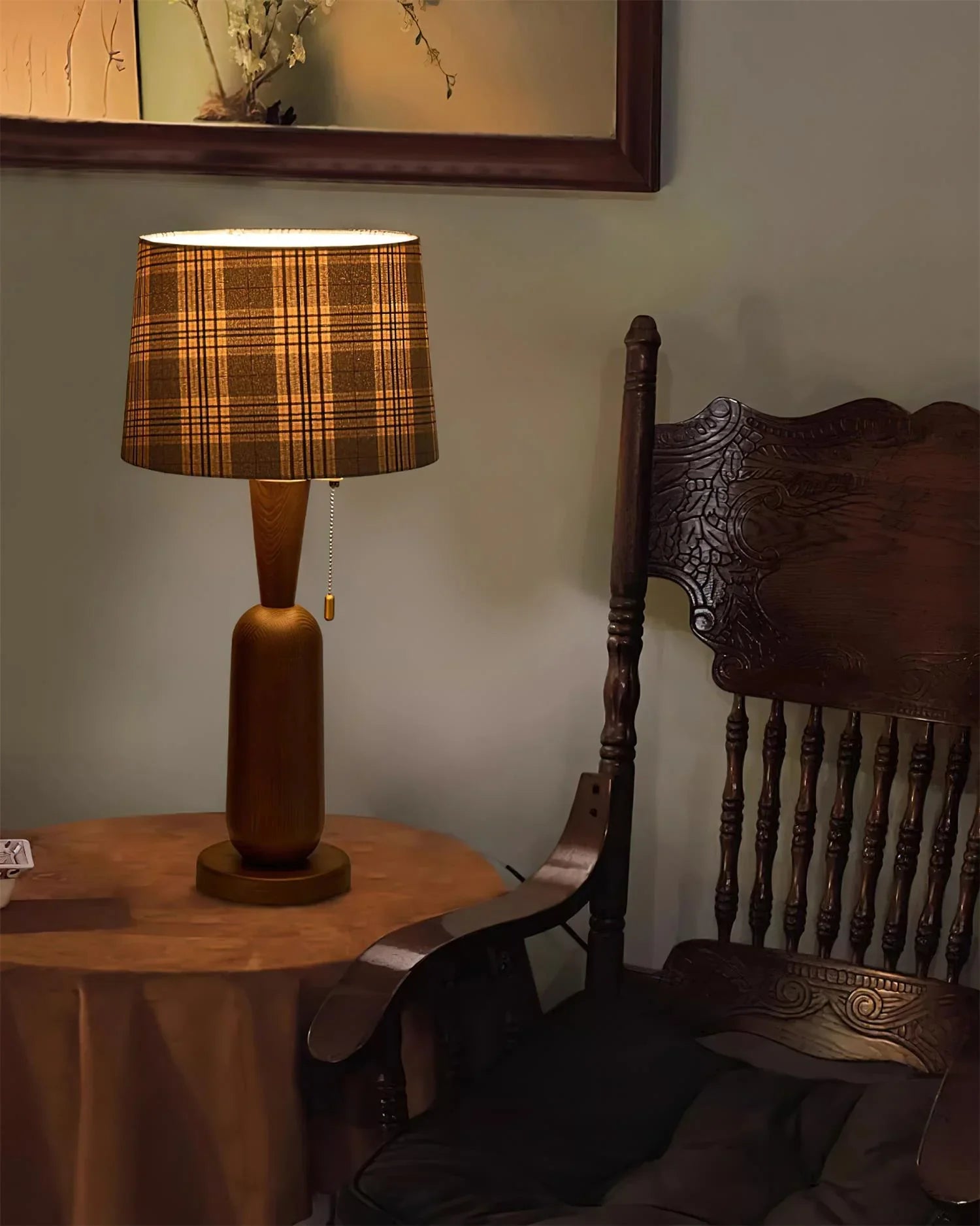 Vintage Plaid Table Lamp | Fabric Shade Bedside Light for Bedroom | Lologe
