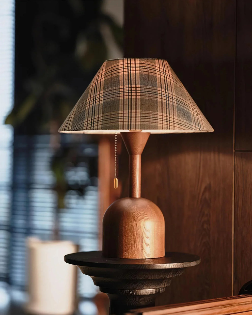 Vintage Plaid Table Lamp | Fabric Shade Bedside Light for Bedroom | Lologe