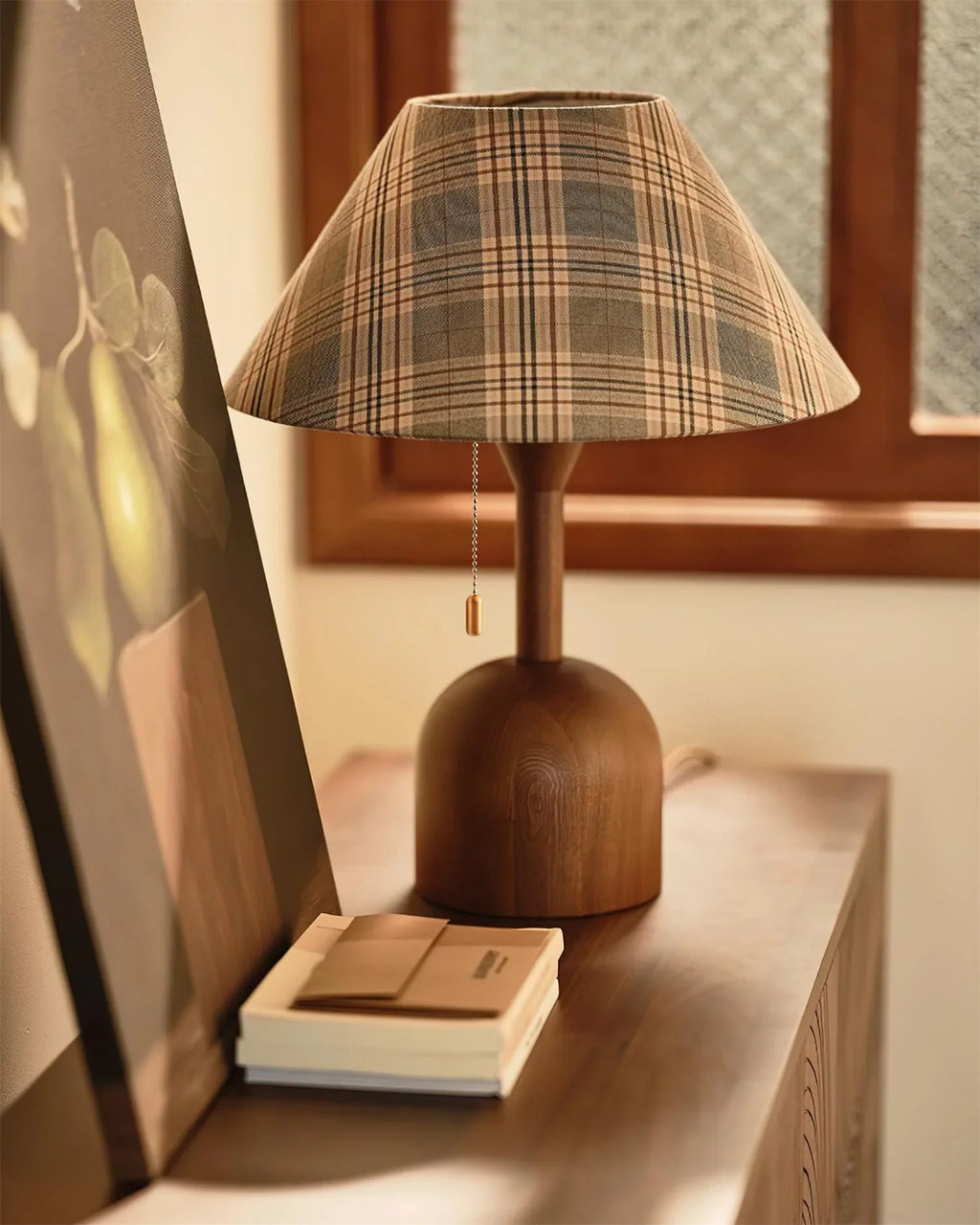 Vintage Plaid Table Lamp | Fabric Shade Bedside Light for Bedroom | Lologe