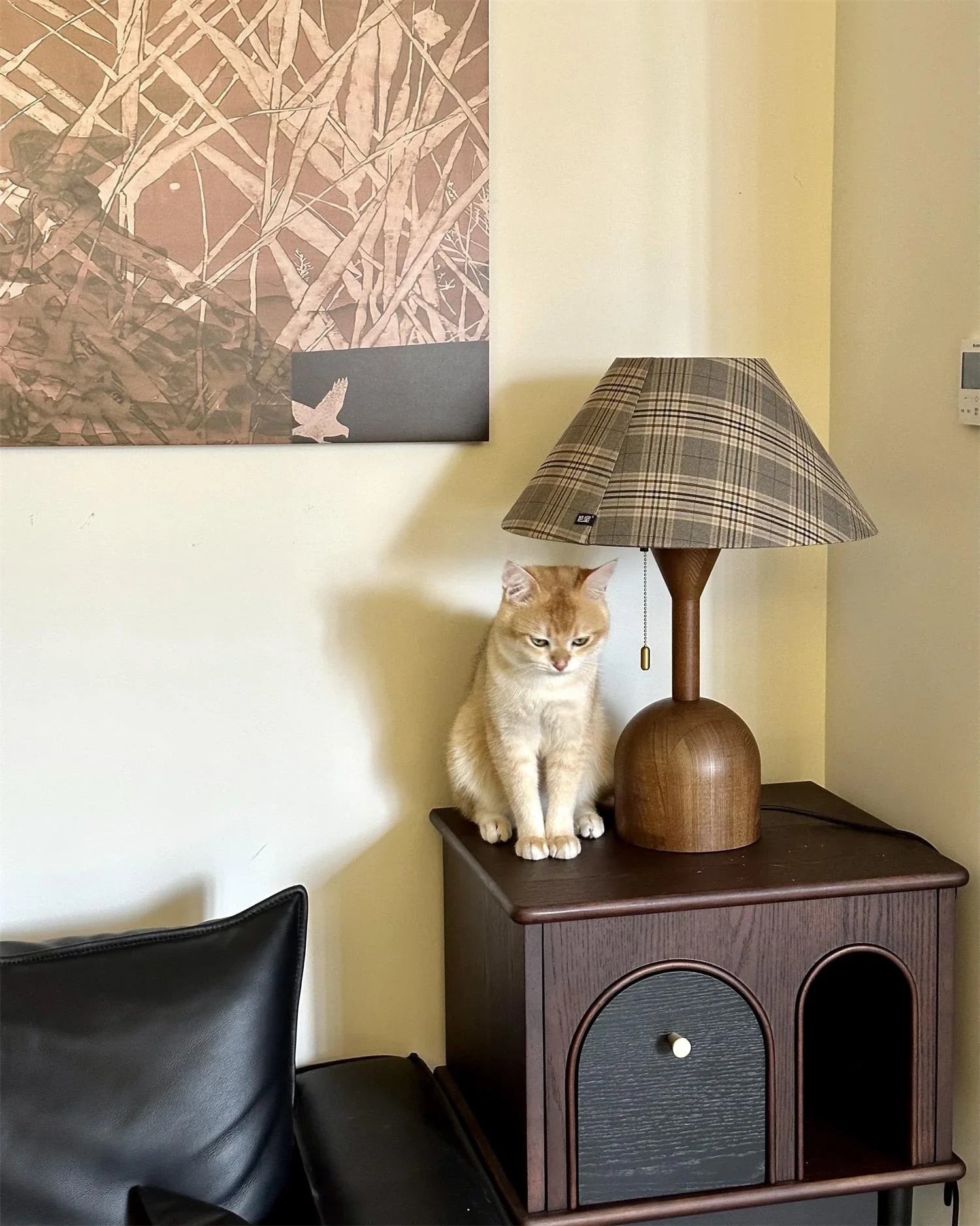 Vintage Plaid Table Lamp | Fabric Shade Bedside Light for Bedroom | Lologe