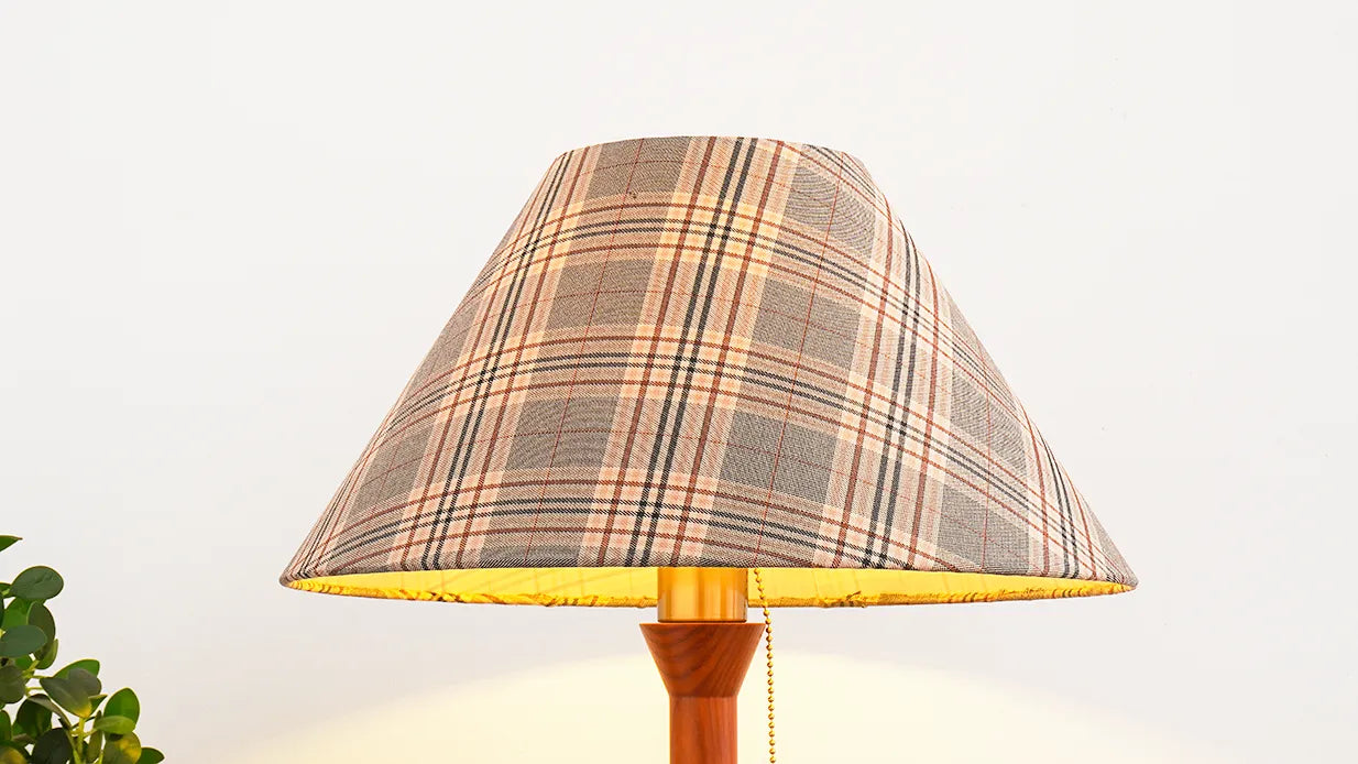 Vintage Plaid Table Lamp | Fabric Shade Bedside Light for Bedroom | Lologe