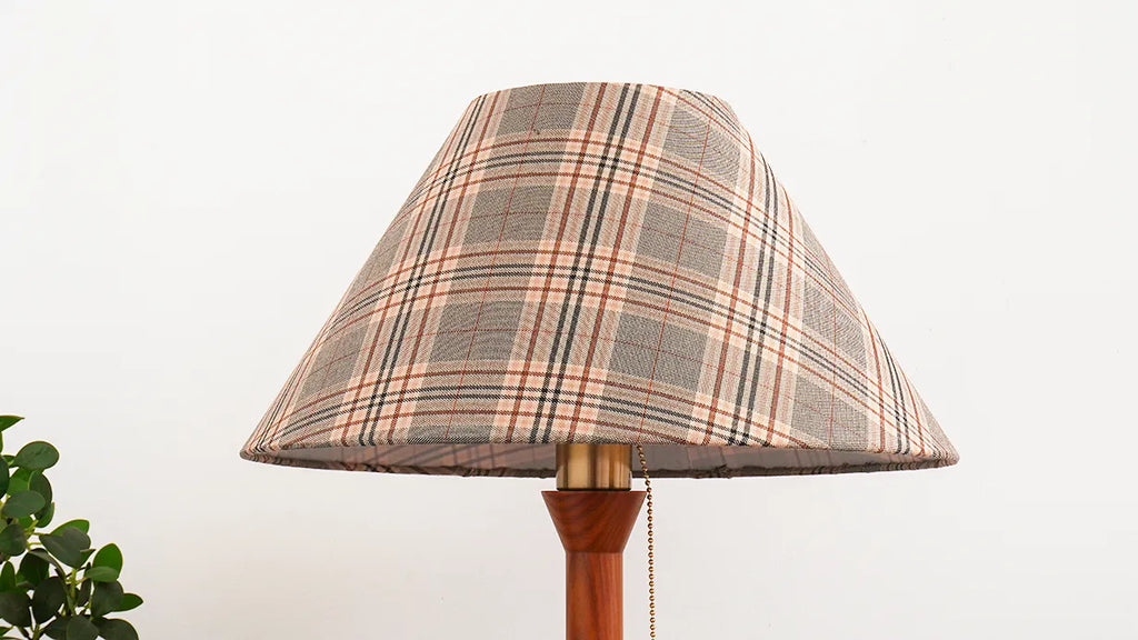 Vintage Plaid Table Lamp | Fabric Shade Bedside Light for Bedroom | Lologe