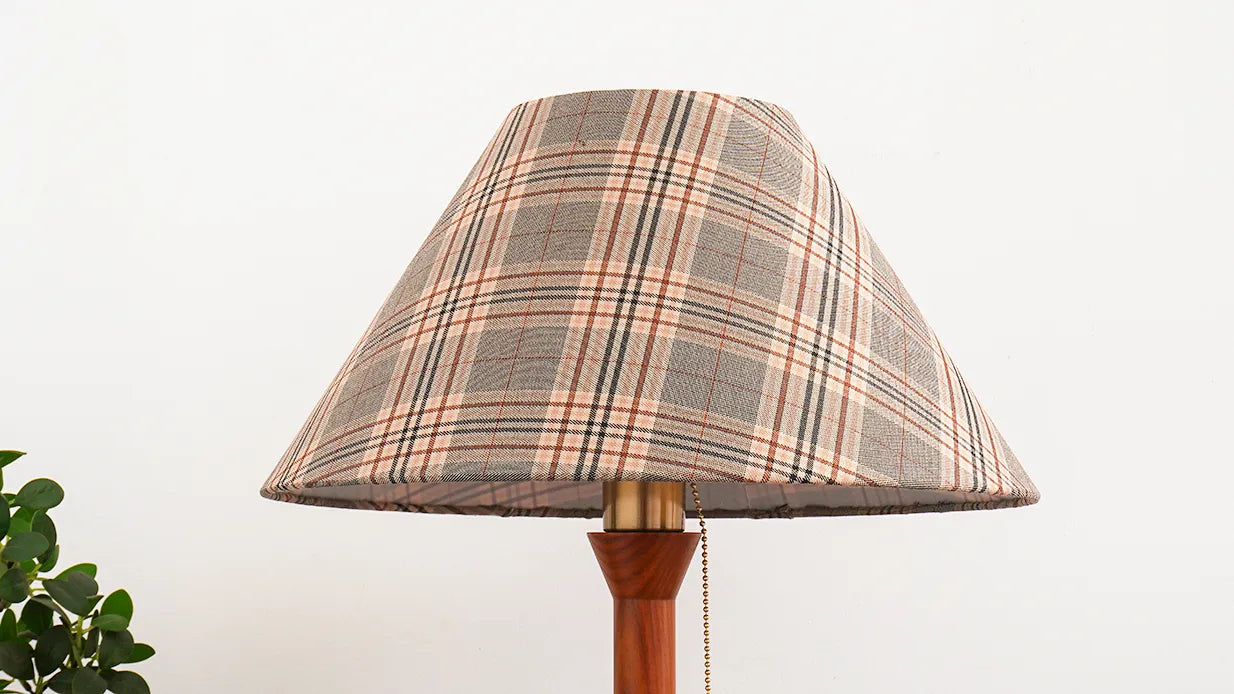 Vintage Plaid Table Lamp | Fabric Shade Bedside Light for Bedroom | Lologe