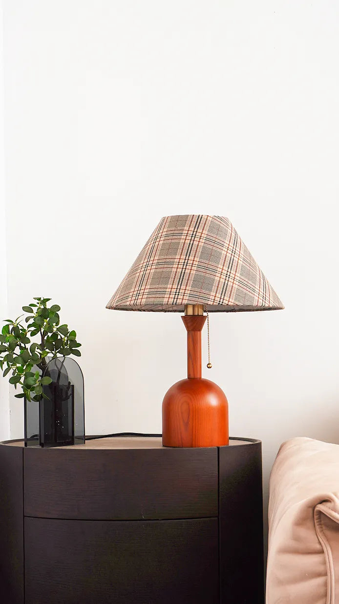 Vintage Plaid Table Lamp | Fabric Shade Bedside Light for Bedroom | Lologe