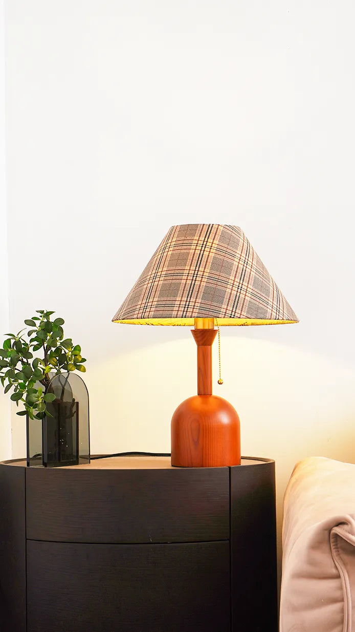 Vintage Plaid Table Lamp | Fabric Shade Bedside Light for Bedroom | Lologe