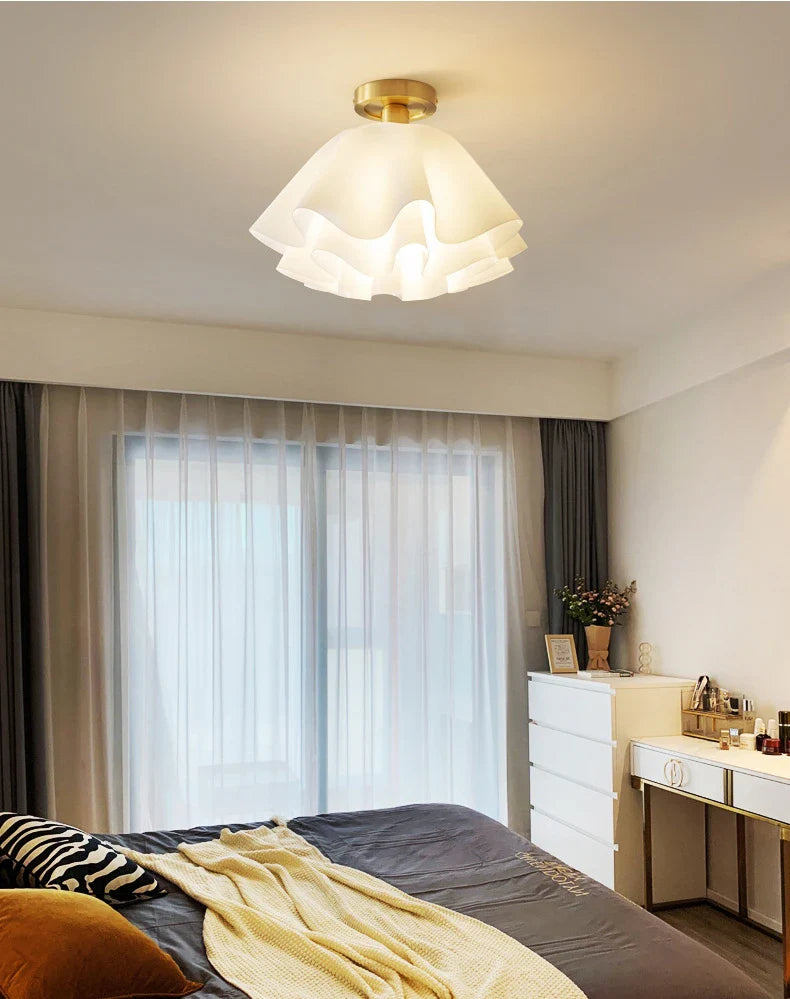 White Flower Ceiling Light | Vintage Floral Flush Mount Lighting | Lologe