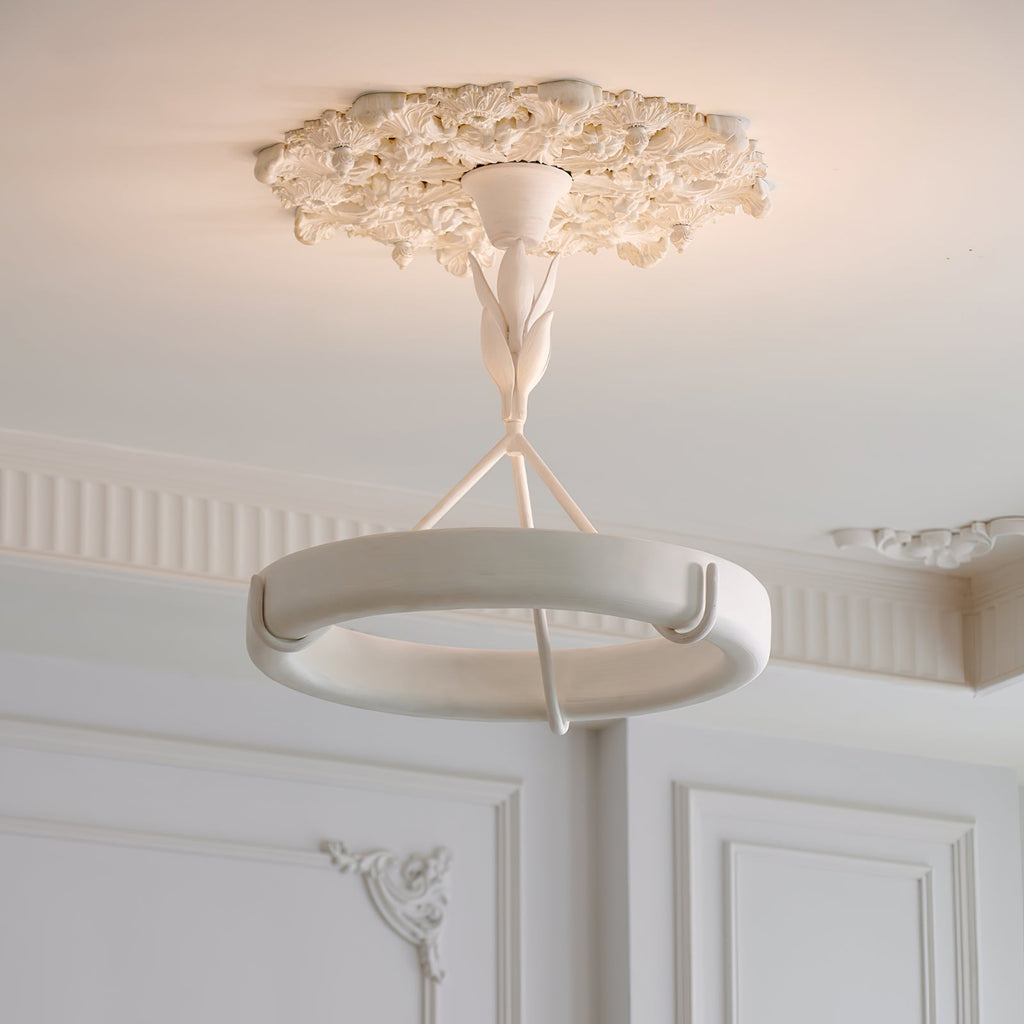 White Plaster Chandelier | Dining Room Ceiling Light Textured Modern Design | Lologe