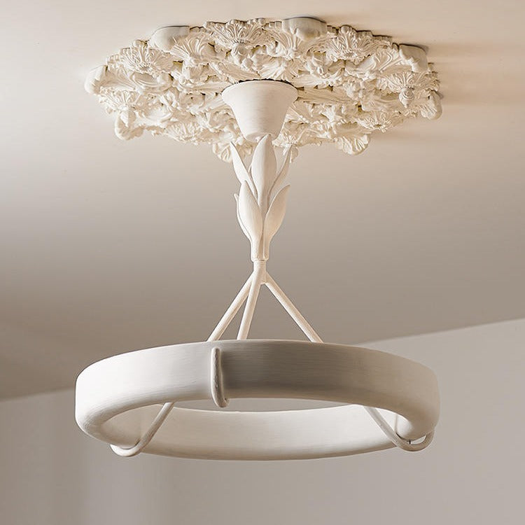 White Plaster Chandelier | Dining Room Ceiling Light Textured Modern Design | Lologe
