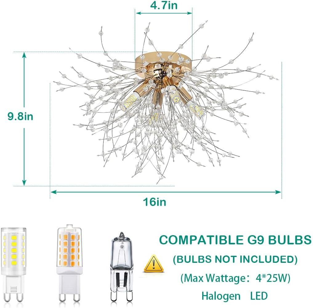 Modern Crystal Dandelion Ceiling Light | Bedroom Living Room | Crystal Shade | Flush Mount | Lologe