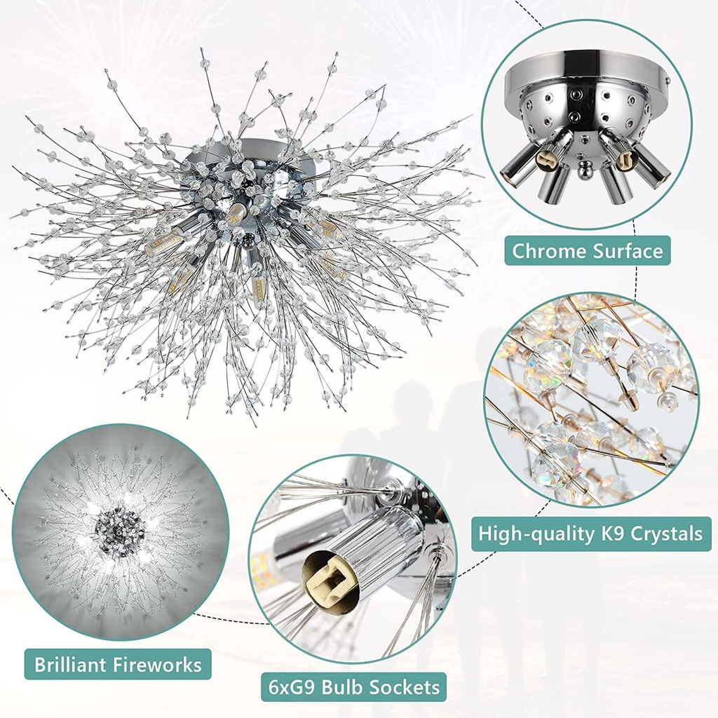 Modern Crystal Dandelion Ceiling Light | Bedroom Living Room | Crystal Shade | Flush Mount | Lologe