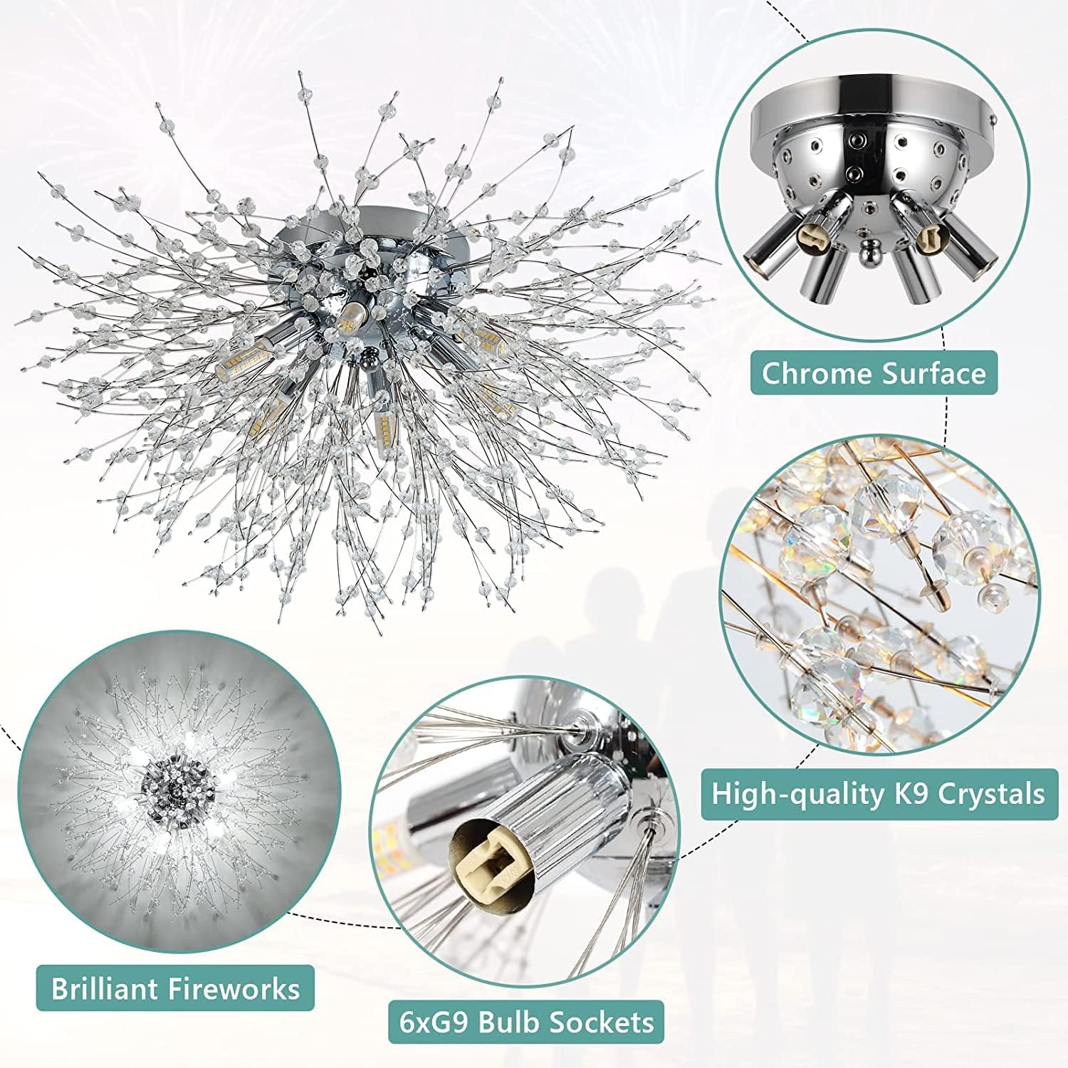 Modern Crystal Dandelion Ceiling Light | Bedroom Living Room | Crystal Shade | Flush Mount | Lologe