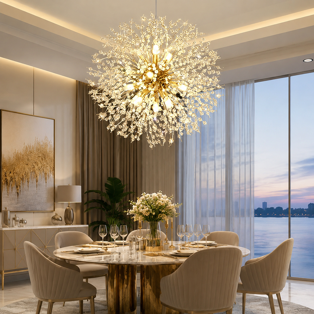Modern Dandelion Crystal Chandelier | Dining Room | Luxury Firework Pendant | LED Light | Lologe