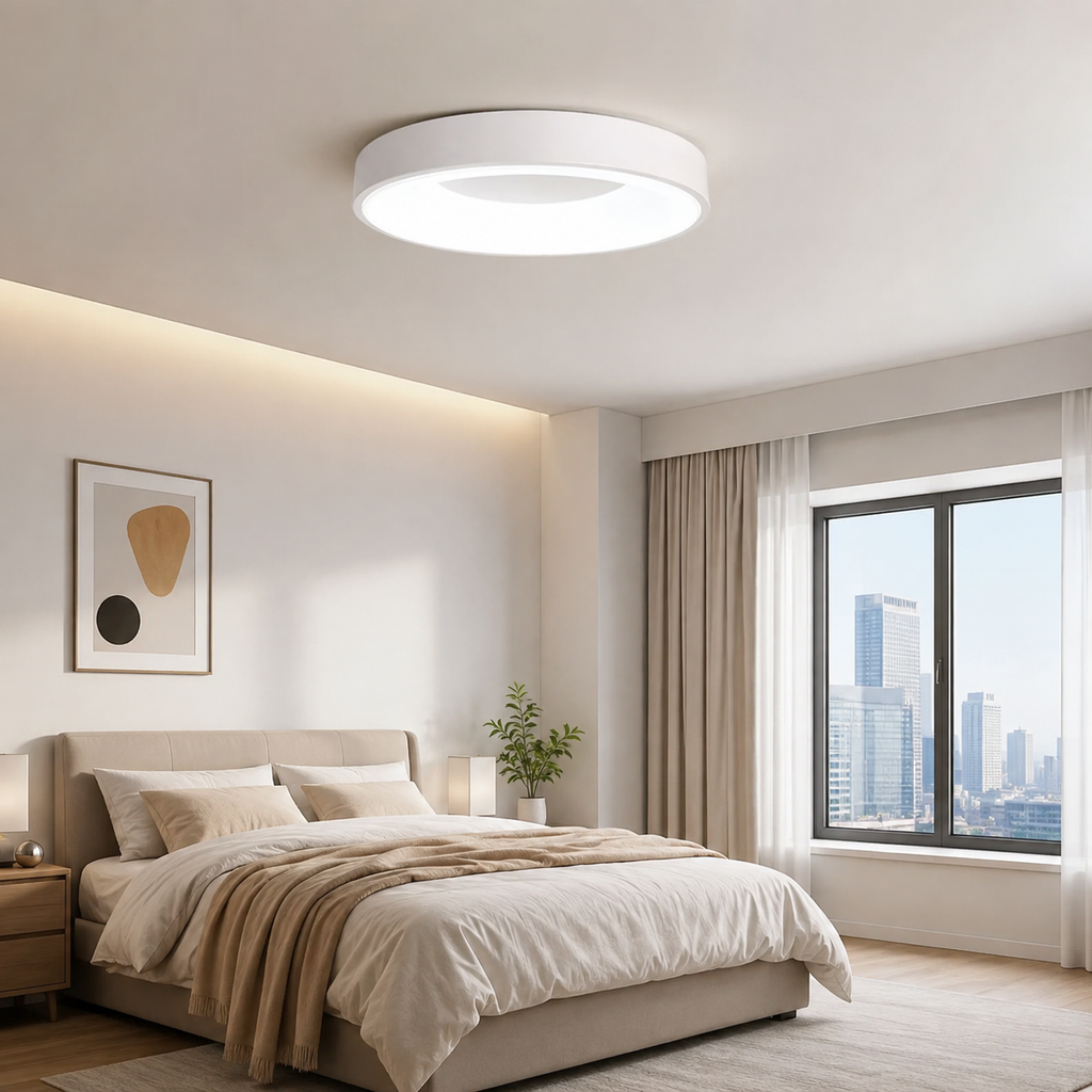 Round Minimalist White Ceiling Light | Living Room Bedroom | LED Flush Mount | Modern Style | Lologe