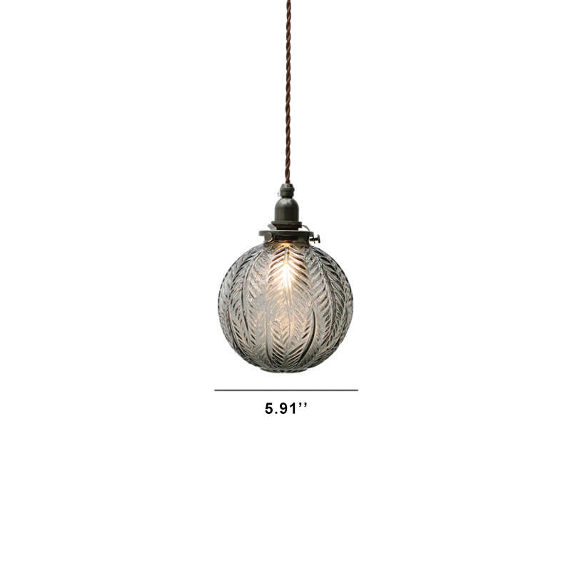 Retro Lotus Texture GlasGlass Globe Pendant Light | Dining Room Textured Lotus Glass Vintage Style | Lologes 1-Light Globe Pendant Light